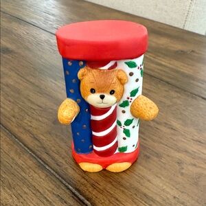 Vintage Enesco Holiday 3” Bear figurine with Red, Blue, and White Accents